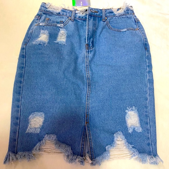 Distressed Denim Skirt - Picture 2 of 4